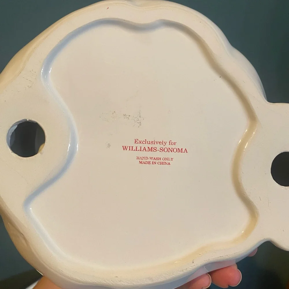 Williams Sonoma Santa Candy Bag Sack Dish Candy/Serving/Planter White Ceramic